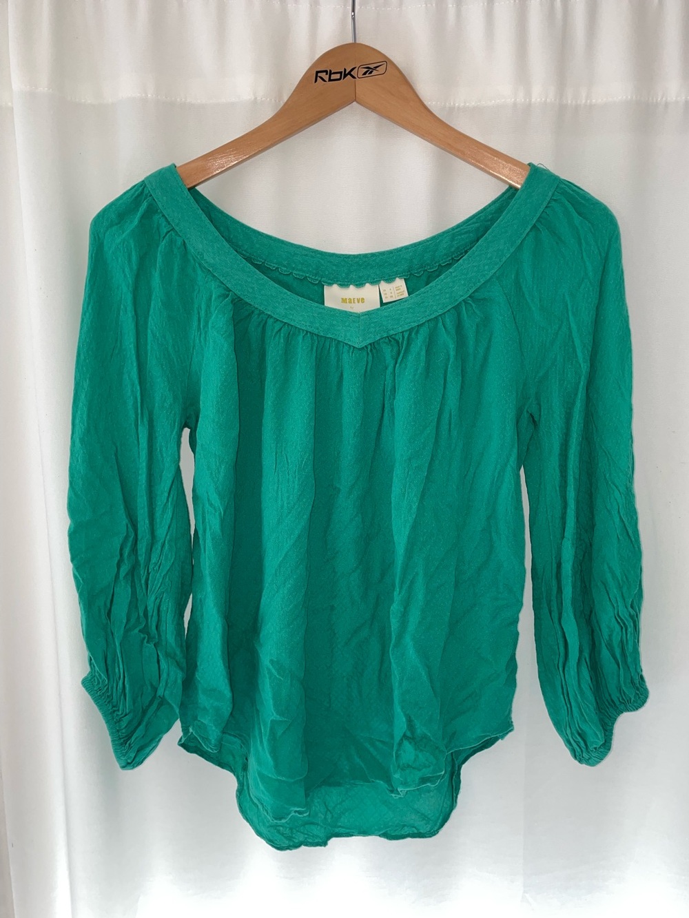 Maeve Anthropologie green blouse 3/4 sleeve women’s 0 small viscose top flowy